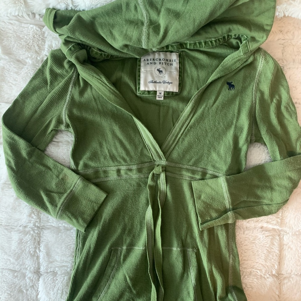 Abercrombie & Fitch Green Hooded Shirt Size Medium
